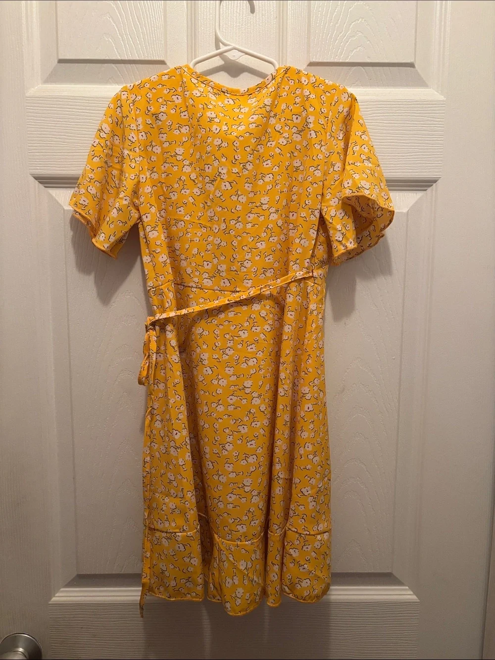 Girls' Yellow Floral Wrap Dress - Casual Summer Style